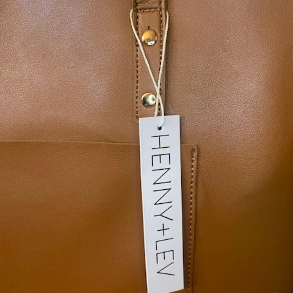 HENNY + LEV Cognac Brown Vegan Leather Everyday Tote Purse Bag Crossbody